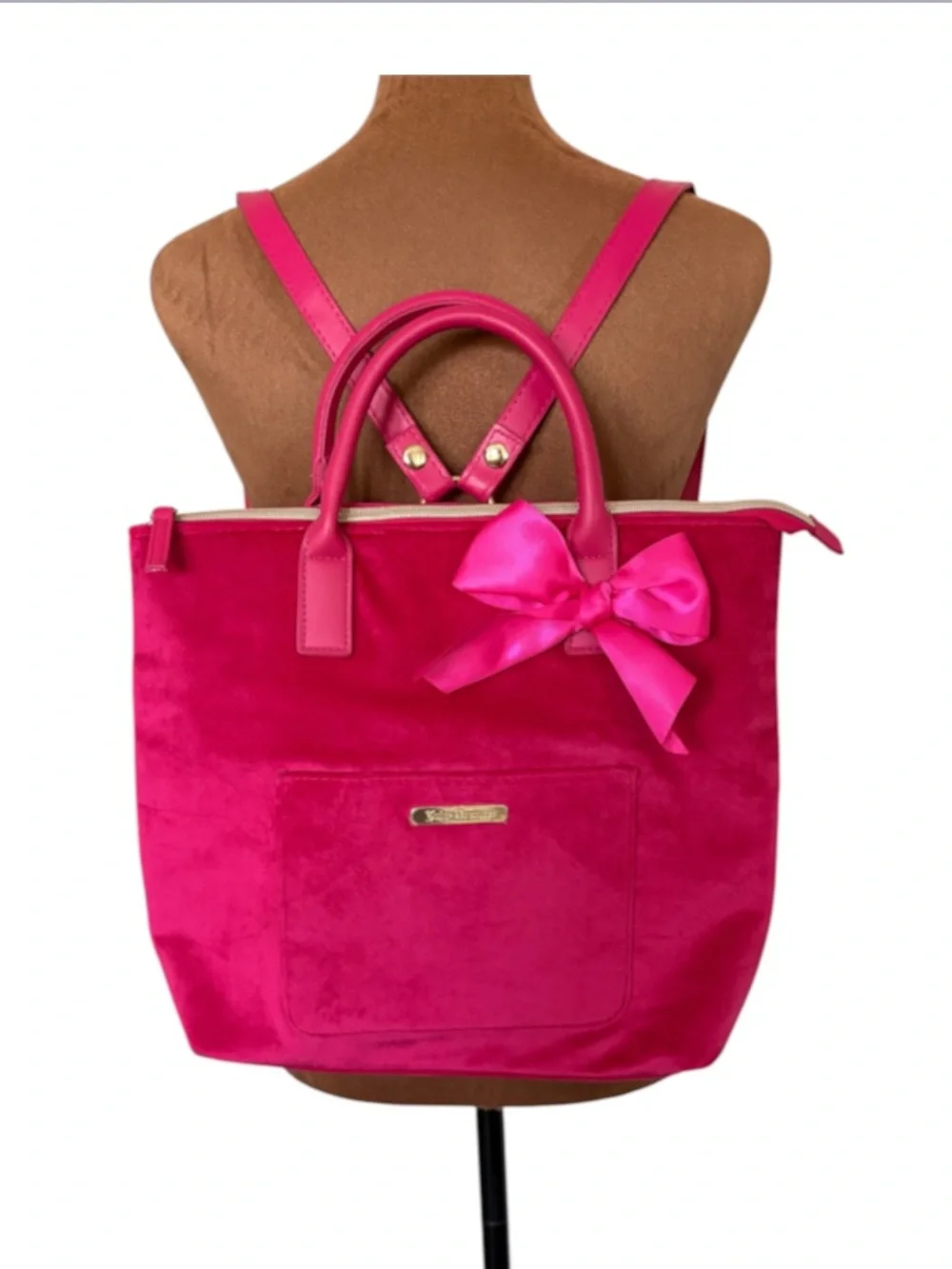Juicy Couture Hot Pink Velour Bow Convertible Backpack Tote NWOT